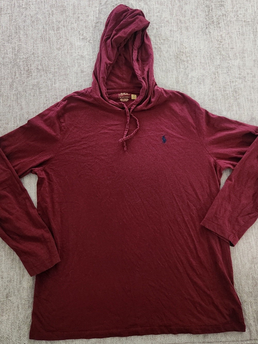 Polo by Ralph Lauren Men's Burgundy Hooded Long-Sleeve Shirt Hoodie Lg